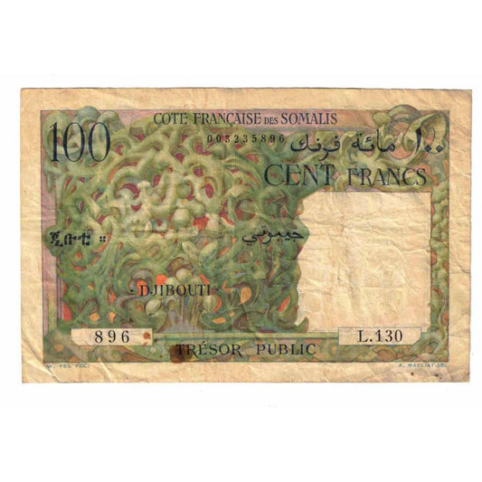Bankovka, 
  
  francouzské Somaliland, 
  
  100 franků