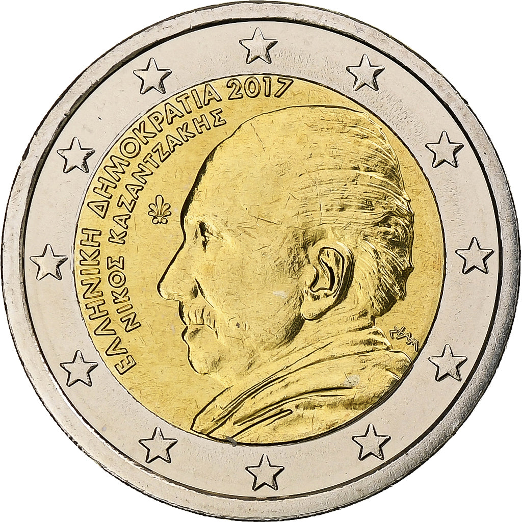 Řecko, 
  
  2 eura, 
  
  Nikos Kazantzakis