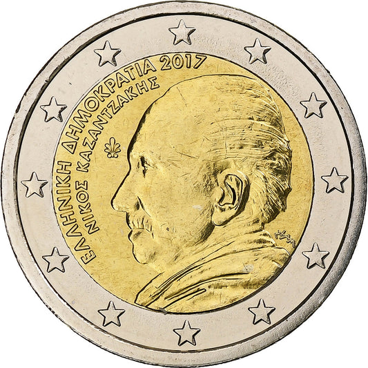 Řecko, 
  
  2 eura, 
  
  Nikos Kazantzakis