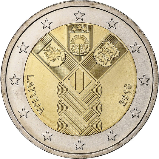 Lotyšsko, 
  
  2 eura, 
  
  100 ans des pays baltes