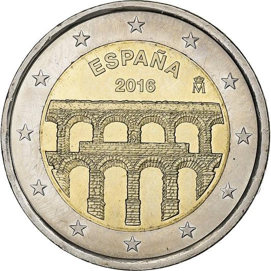 Španělsko, 
  
  2 eura, 
  
  Aqueduc de Ségovie