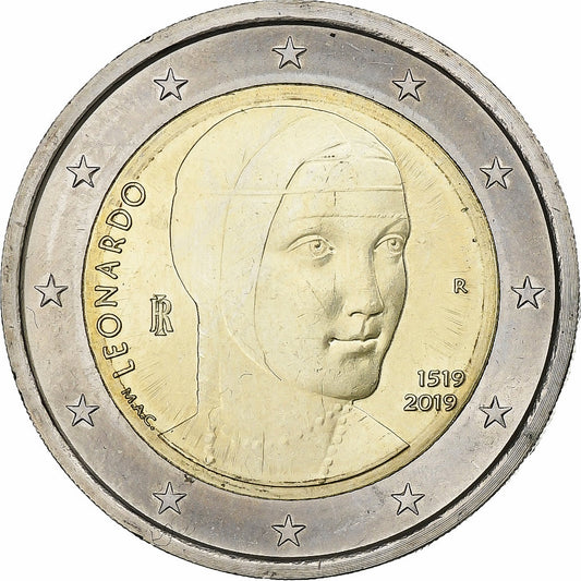 Itálie, 
  
  2 eura, 
  
  Leonardo Da Vinci