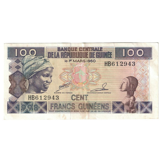 Bankovka, 
  
  Guinea, 
  
  100 franků