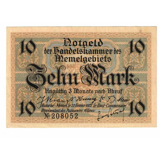 Bankovka, 
  
  memel, 
  
  10 Mark