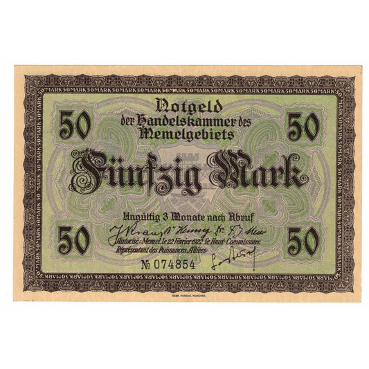 Bankovka, 
  
  memel, 
  
  50 marek