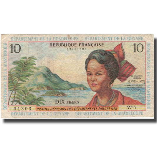 Bankovka, 
  
  Francouzské Antily, 
  
  10 franků
