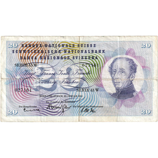Švýcarsko, 
  
  20 Franken, 
  
  1965