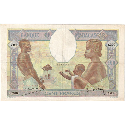 Madagaskar, 
  
  100 franků, 
  
  Nedatováno (cca 1937)