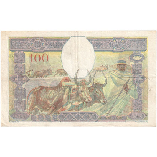 Madagaskar, 
  
  100 franků, 
  
  Nedatováno (cca 1937)