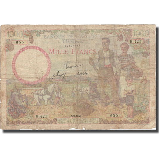 Bankovka, 
  
  Tunisko, 
  
  1000 franků