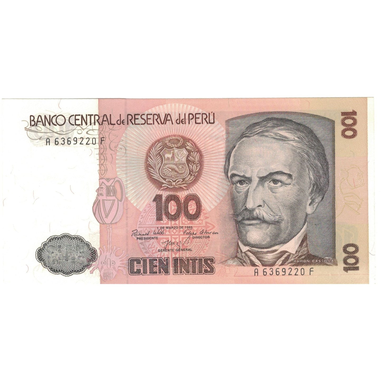 Bankovka, 
  
  Peru, 
  
  100 Intis
