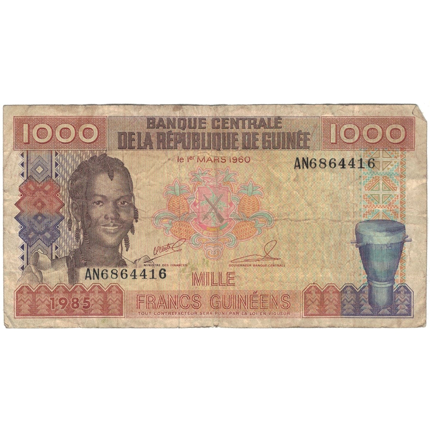 Bankovka, 
  
  Guinea, 
  
  1000 franků