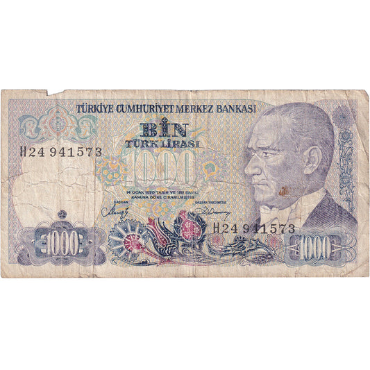 Bankovka, 
  
  Turecko, 
  
  1000 lir